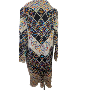 Pinklicious Hooded Open Front Bohemian Geometric Patterned Long Sweater NWT
